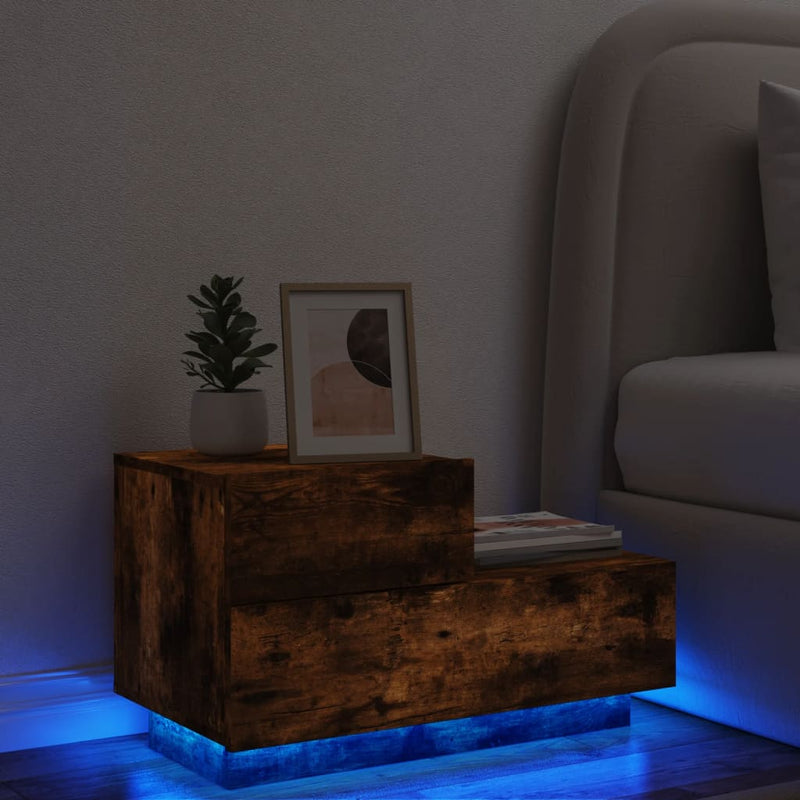 vidaXL füstös tölgy színű éjjeliszekrény LED-fényekkel 70x36x40,5 cm
