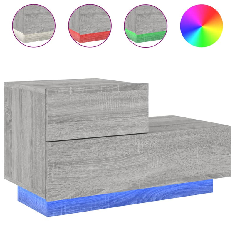 vidaXL szürke sonoma éjjeliszekrény LED-világítással 70 x 36 x 40,5 cm
