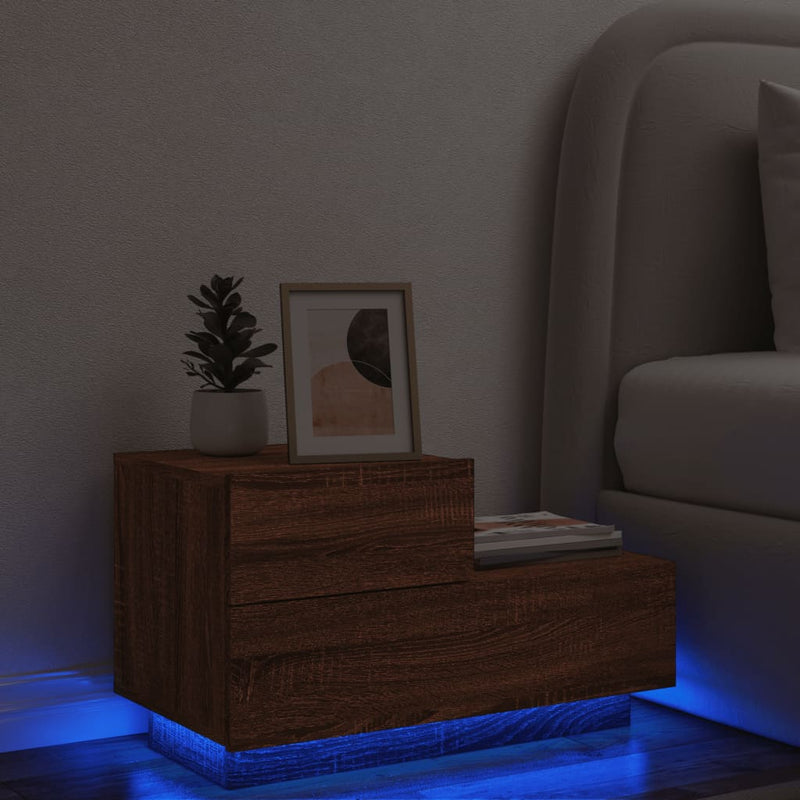 vidaXL barna tölgyszínű éjjeliszekrény LED-világítással 70x36x40,5 cm