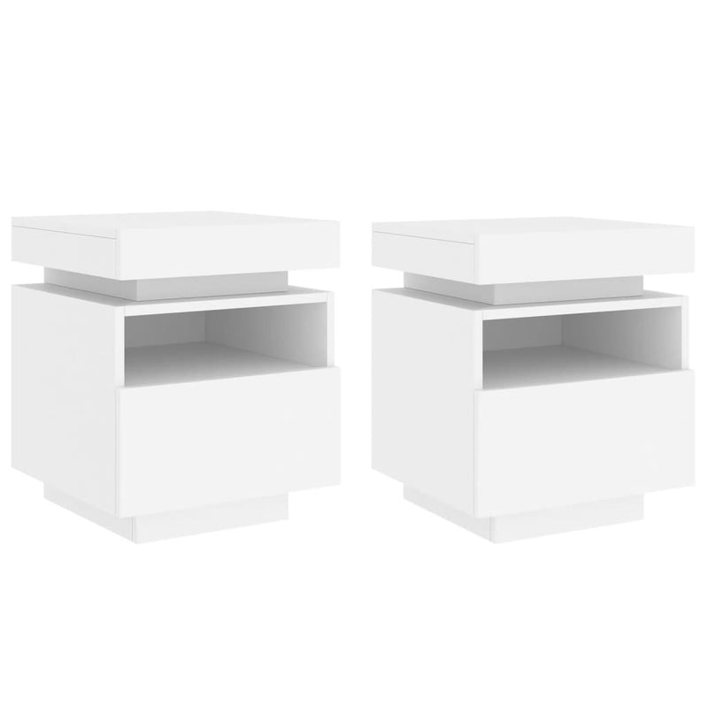 vidaXL 2 db fehér műfa éjjeliszekrény LED-fényekkel 40x39x48,5 cm