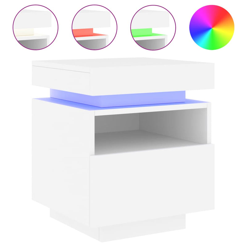 vidaXL 2 db fehér műfa éjjeliszekrény LED-fényekkel 40x39x48,5 cm