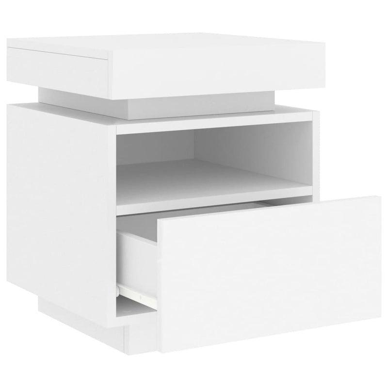 vidaXL 2 db fehér műfa éjjeliszekrény LED-fényekkel 40x39x48,5 cm