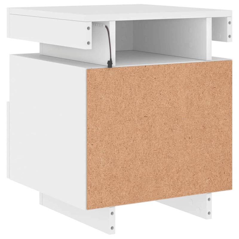 vidaXL 2 db fehér műfa éjjeliszekrény LED-fényekkel 40x39x48,5 cm