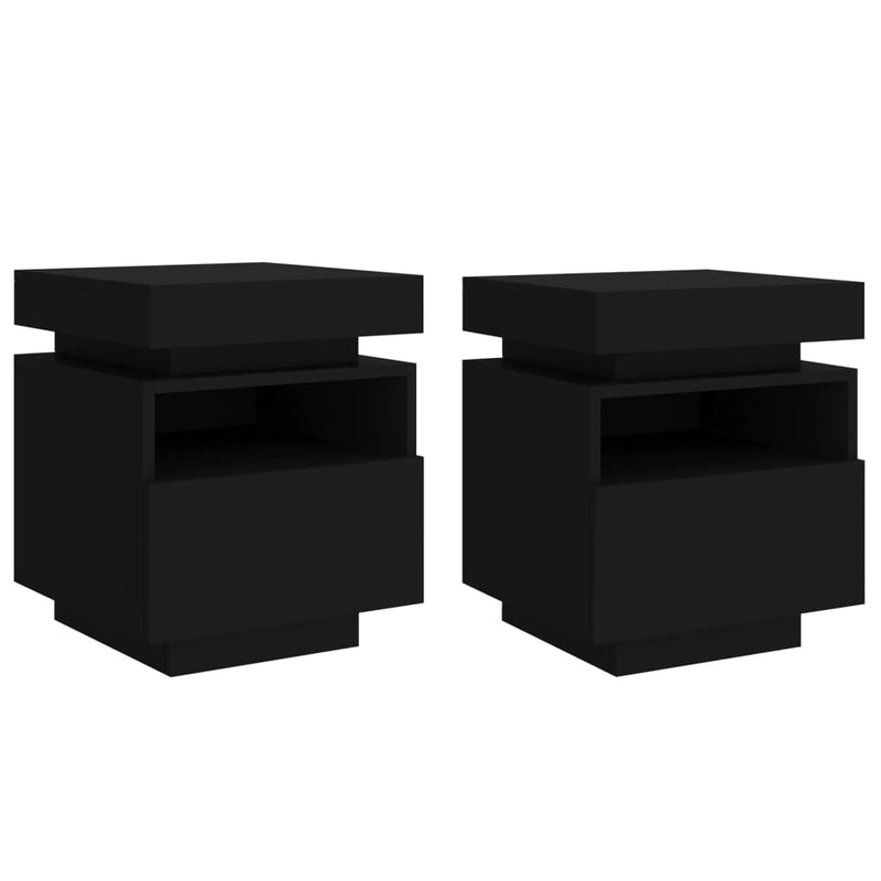 vidaXL 2 db fekete műfa éjjeliszekrény LED-fényekkel 40x39x48,5 cm