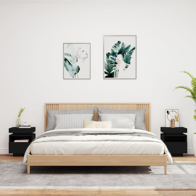 vidaXL 2 db fekete műfa éjjeliszekrény LED-fényekkel 40x39x48,5 cm