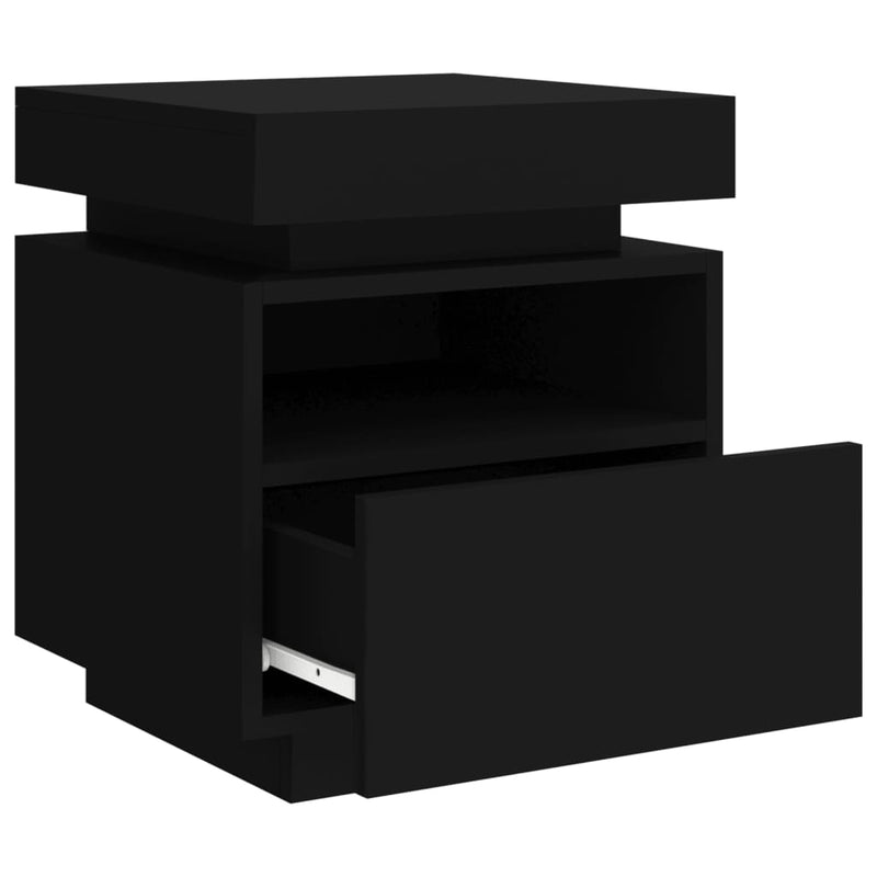vidaXL 2 db fekete műfa éjjeliszekrény LED-fényekkel 40x39x48,5 cm