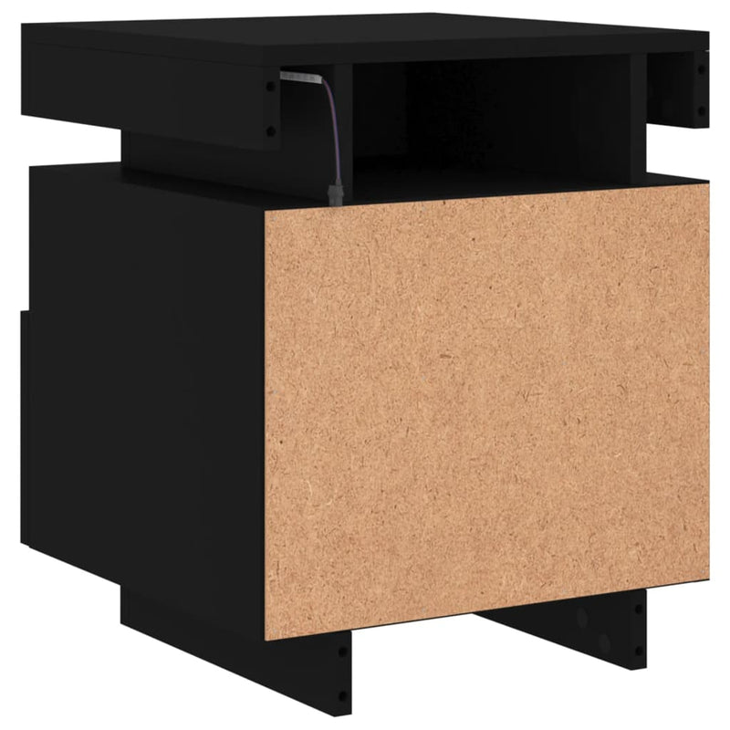 vidaXL 2 db fekete műfa éjjeliszekrény LED-fényekkel 40x39x48,5 cm