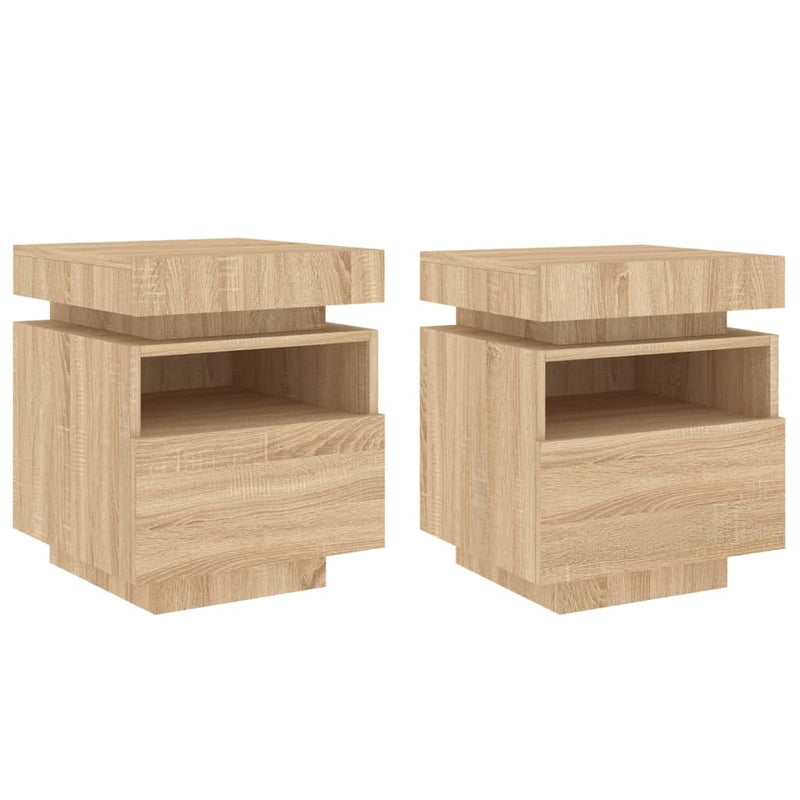 vidaXL 2 db sonoma tölgy éjjeliszekrény LED-fényekkel 40x39x48,5 cm