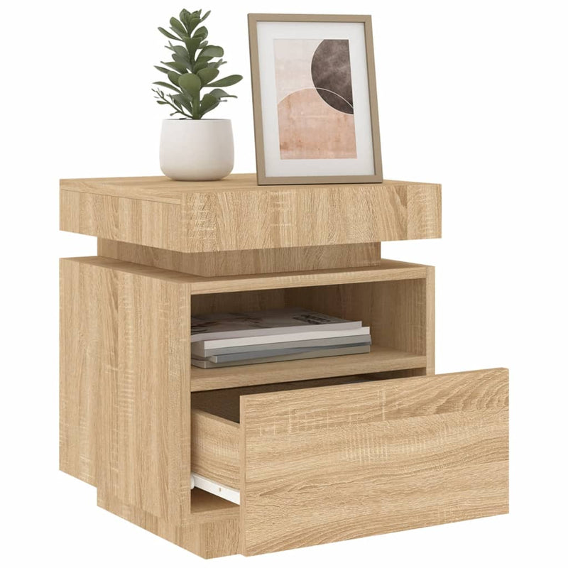 vidaXL 2 db sonoma tölgy éjjeliszekrény LED-fényekkel 40x39x48,5 cm