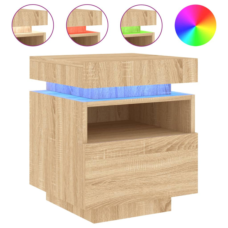 vidaXL 2 db sonoma tölgy éjjeliszekrény LED-fényekkel 40x39x48,5 cm