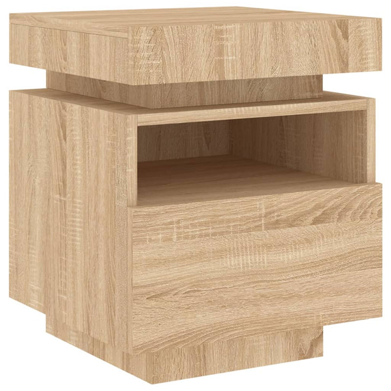 vidaXL 2 db sonoma tölgy éjjeliszekrény LED-fényekkel 40x39x48,5 cm