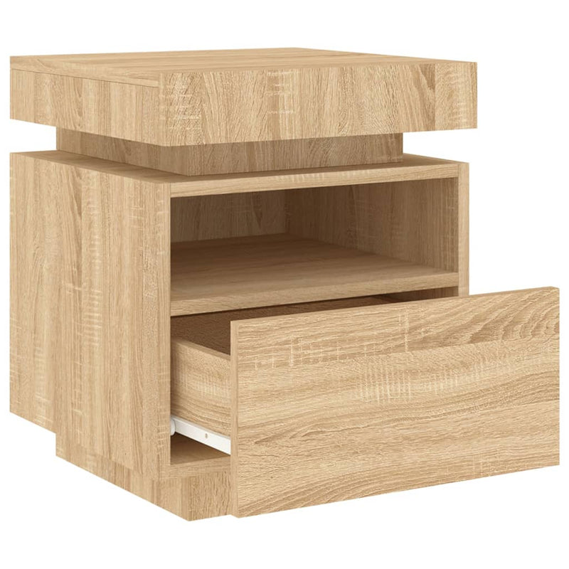 vidaXL 2 db sonoma tölgy éjjeliszekrény LED-fényekkel 40x39x48,5 cm