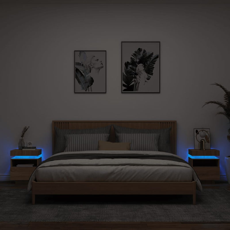 vidaXL 2 db sonoma tölgy éjjeliszekrény LED-fényekkel 40x39x48,5 cm