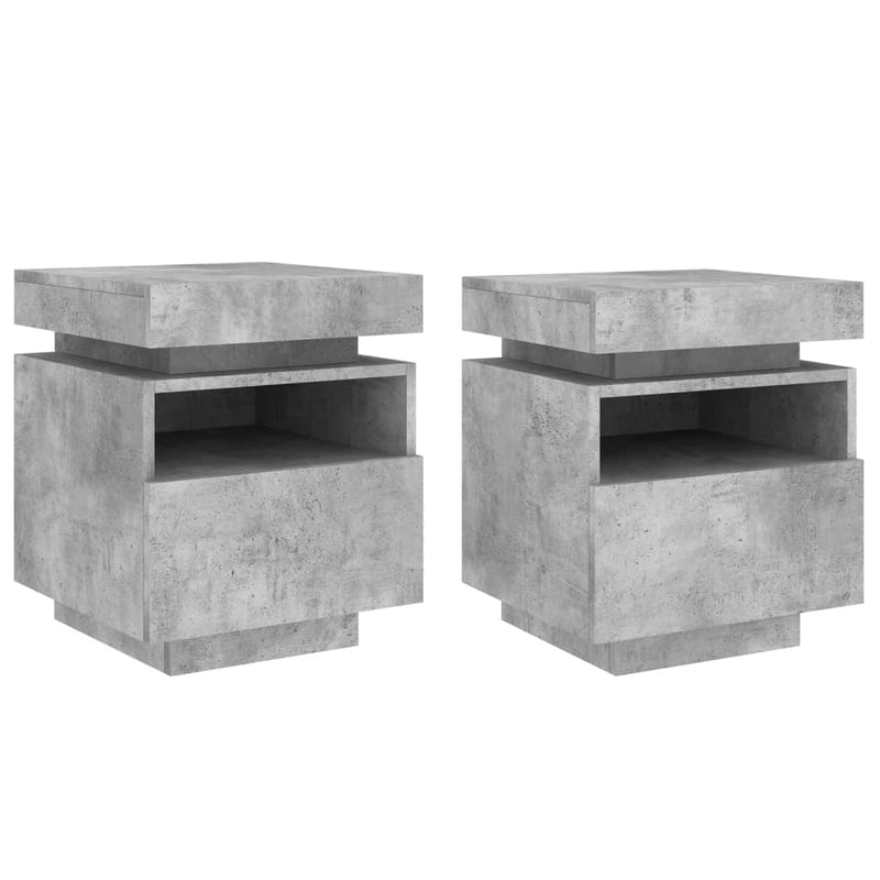 vidaXL 2 db betonszürke éjjeliszekrény LED-fényekkel 40x39x48,5 cm