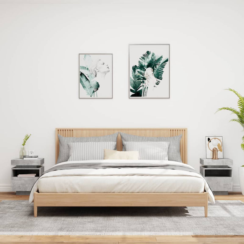 vidaXL 2 db betonszürke éjjeliszekrény LED-fényekkel 40x39x48,5 cm