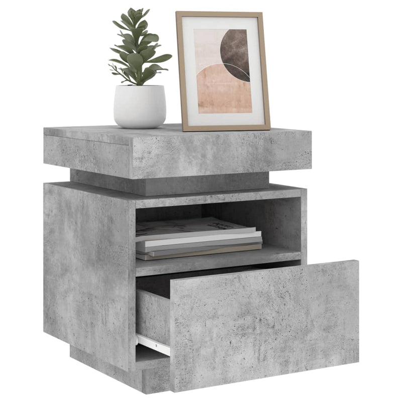 vidaXL 2 db betonszürke éjjeliszekrény LED-fényekkel 40x39x48,5 cm