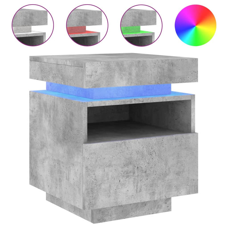 vidaXL 2 db betonszürke éjjeliszekrény LED-fényekkel 40x39x48,5 cm
