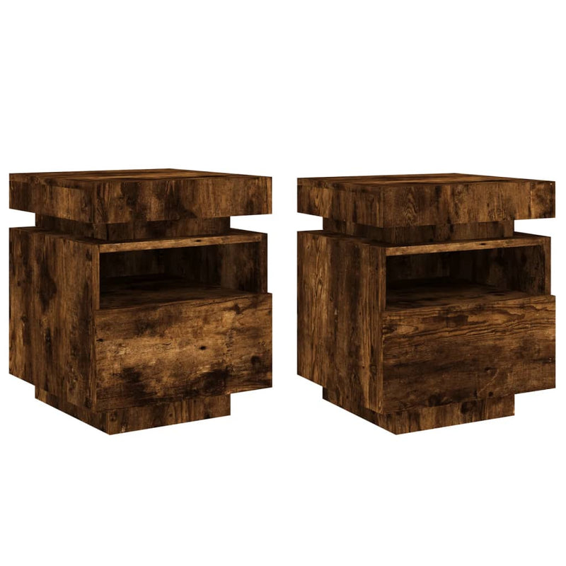 vidaXL 2 db sonoma tölgy éjjeliszekrény LED-fényekkel 40x39x48,5 cm