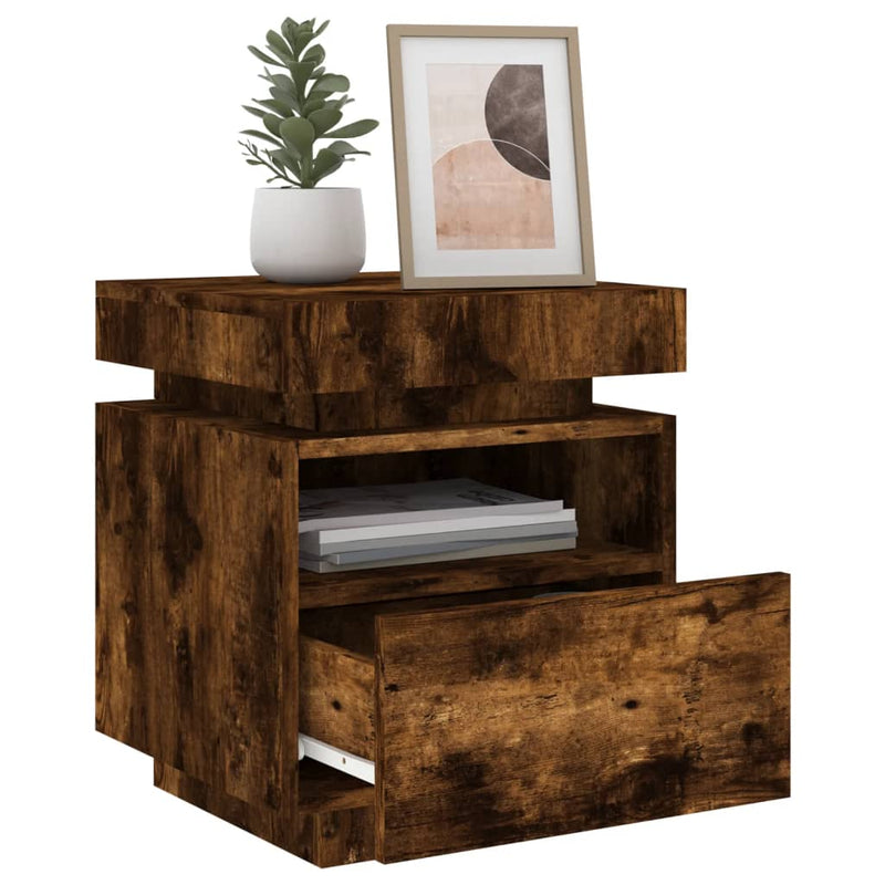 vidaXL 2 db sonoma tölgy éjjeliszekrény LED-fényekkel 40x39x48,5 cm