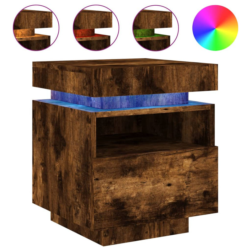 vidaXL 2 db sonoma tölgy éjjeliszekrény LED-fényekkel 40x39x48,5 cm