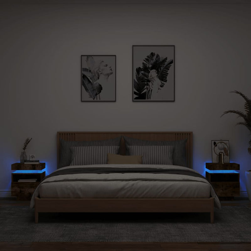 vidaXL 2 db sonoma tölgy éjjeliszekrény LED-fényekkel 40x39x48,5 cm
