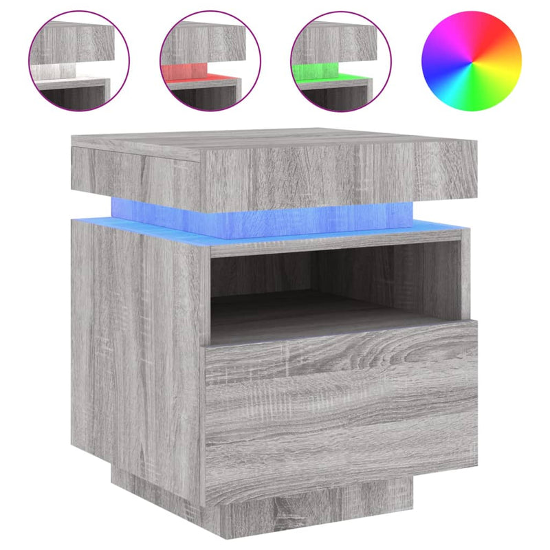 vidaXL szürke sonoma éjjeliszekrény LED-világítással 40 x 39 x 48,5 cm