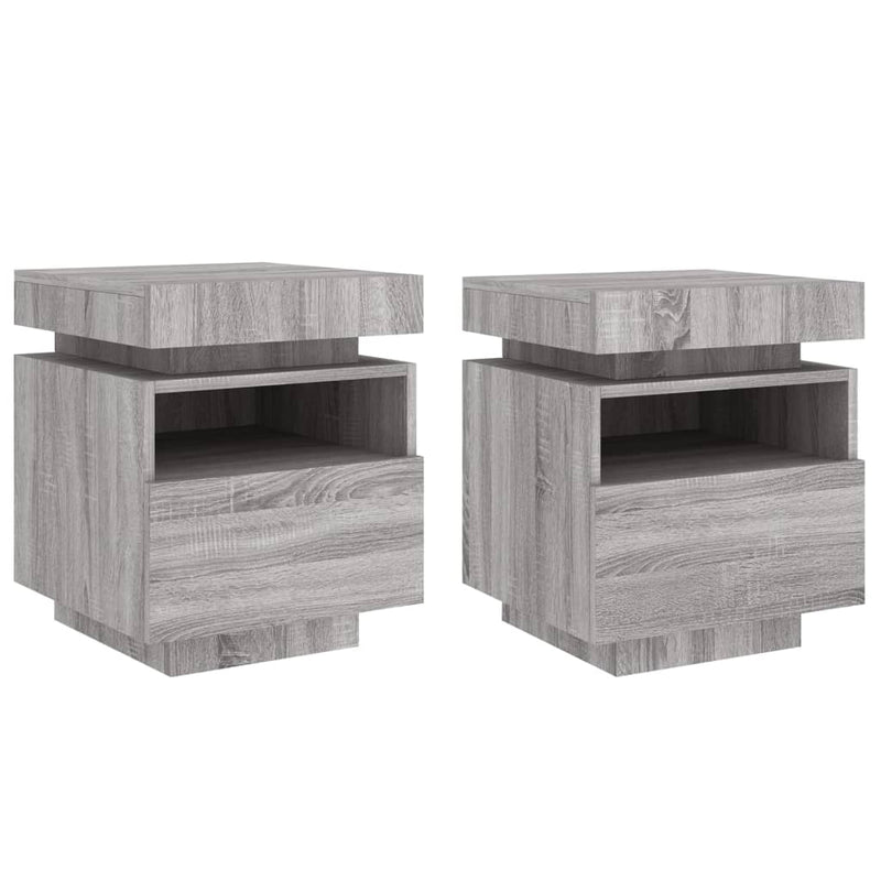 vidaXL 2 db szürke sonoma éjjeliszekrény LED-fényekkel 40x39x48,5 cm