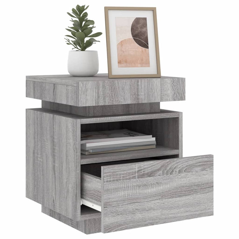 vidaXL 2 db szürke sonoma éjjeliszekrény LED-fényekkel 40x39x48,5 cm