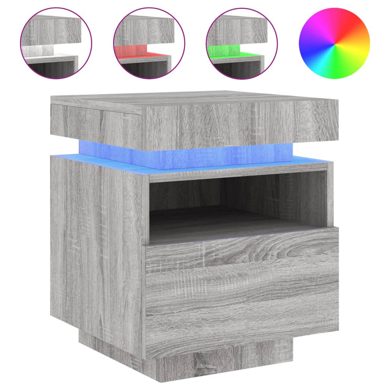 vidaXL 2 db szürke sonoma éjjeliszekrény LED-fényekkel 40x39x48,5 cm
