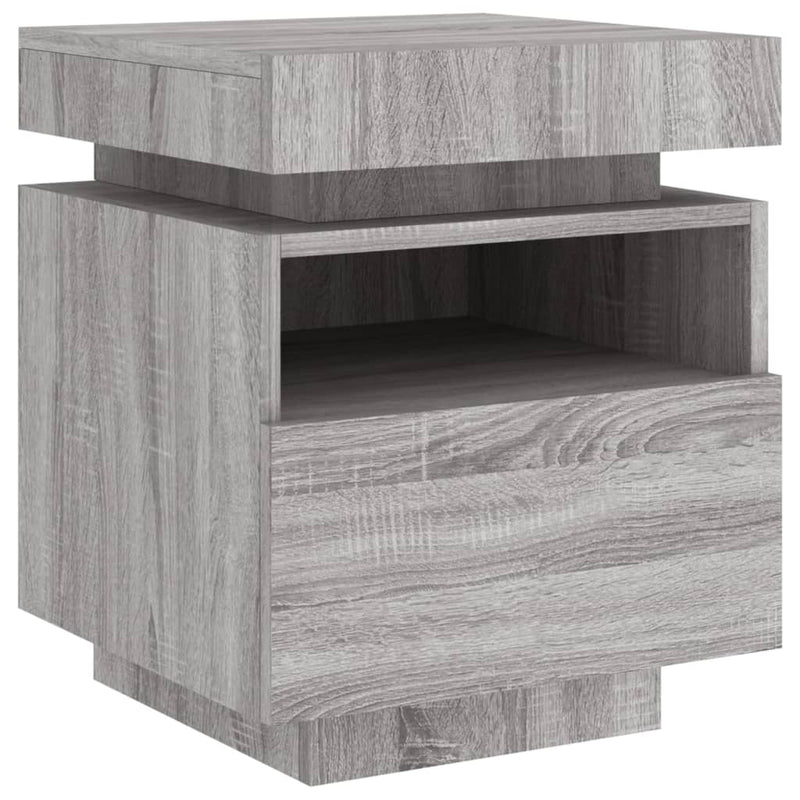vidaXL 2 db szürke sonoma éjjeliszekrény LED-fényekkel 40x39x48,5 cm