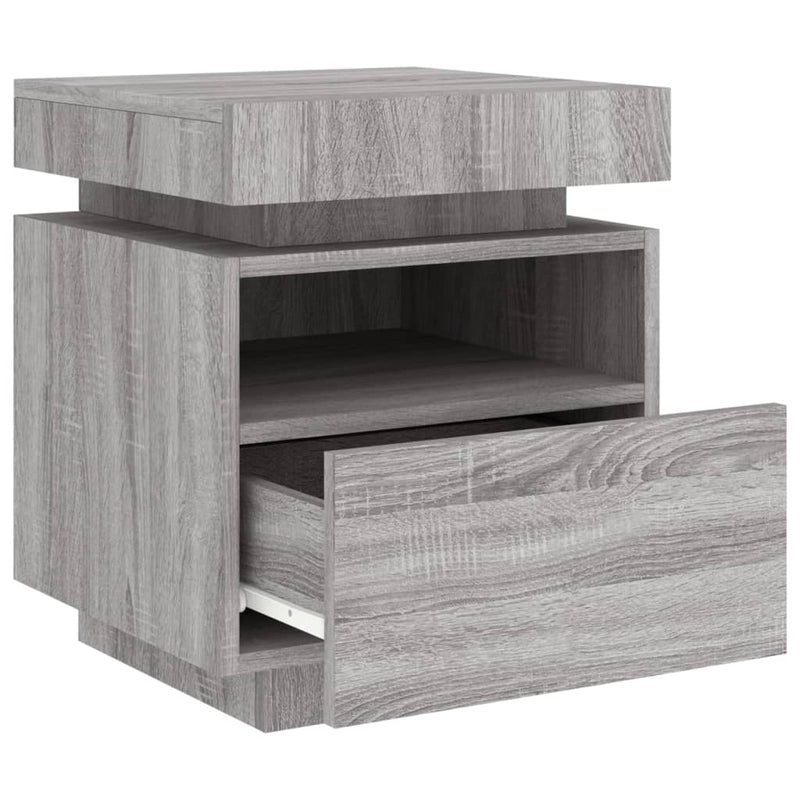 vidaXL 2 db szürke sonoma éjjeliszekrény LED-fényekkel 40x39x48,5 cm