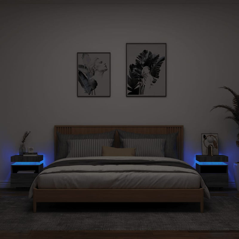 vidaXL 2 db szürke sonoma éjjeliszekrény LED-fényekkel 40x39x48,5 cm