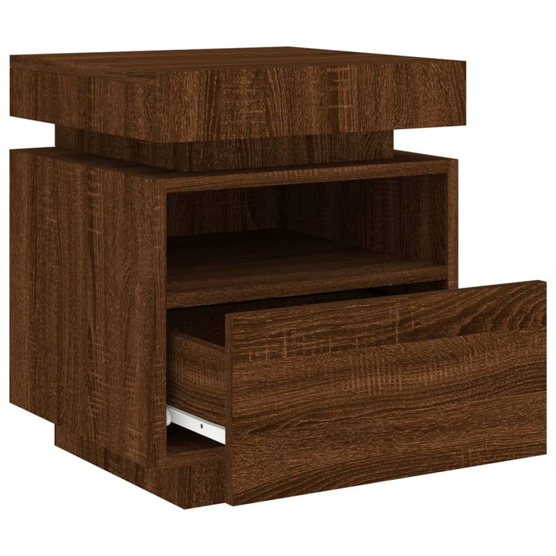 vidaXL barna tölgy színű éjjeliszekrény LED-világítással 40x39x48,5 cm
