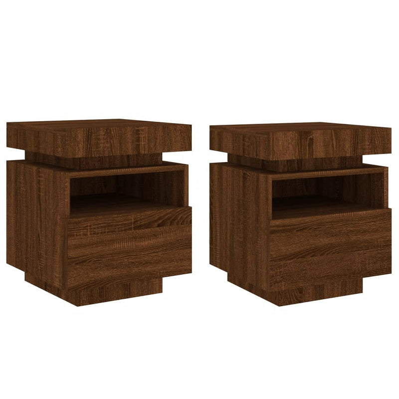 vidaXL 2 db barna tölgy éjjeliszekrény LED-fényekkel 40x39x48,5 cm