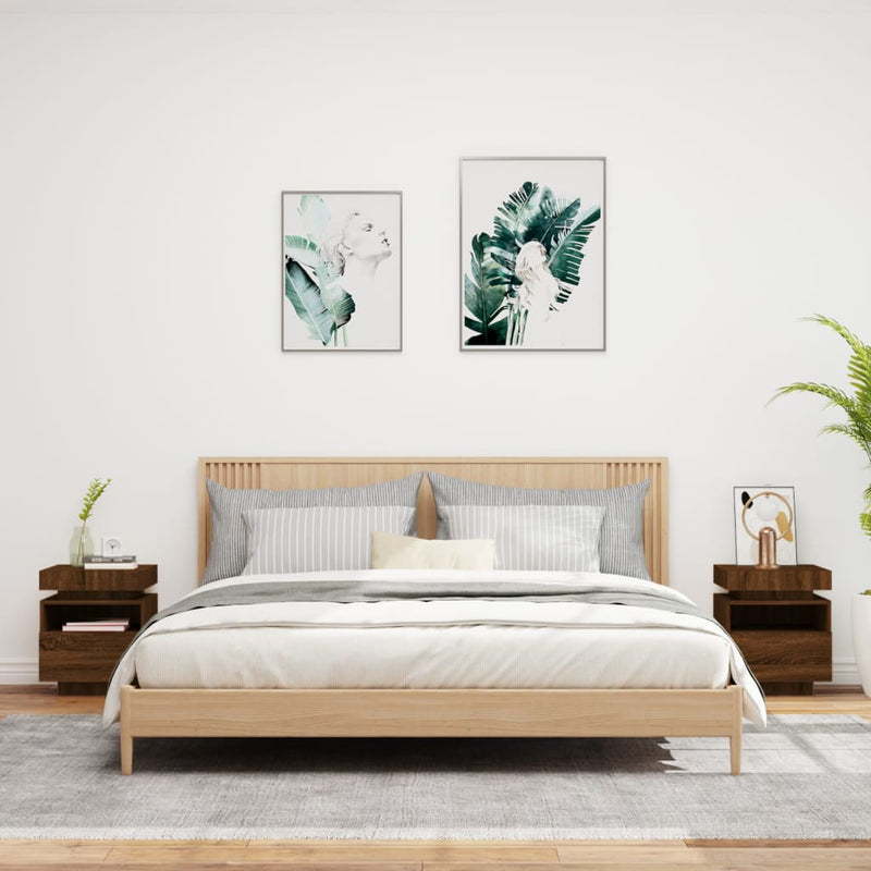 vidaXL 2 db barna tölgy éjjeliszekrény LED-fényekkel 40x39x48,5 cm