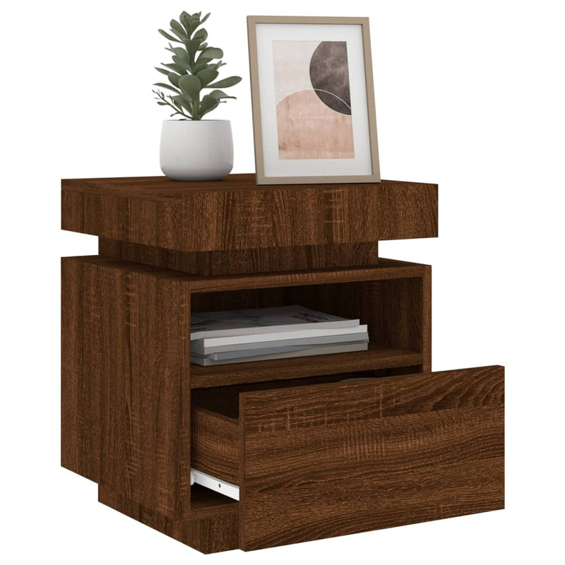 vidaXL 2 db barna tölgy éjjeliszekrény LED-fényekkel 40x39x48,5 cm