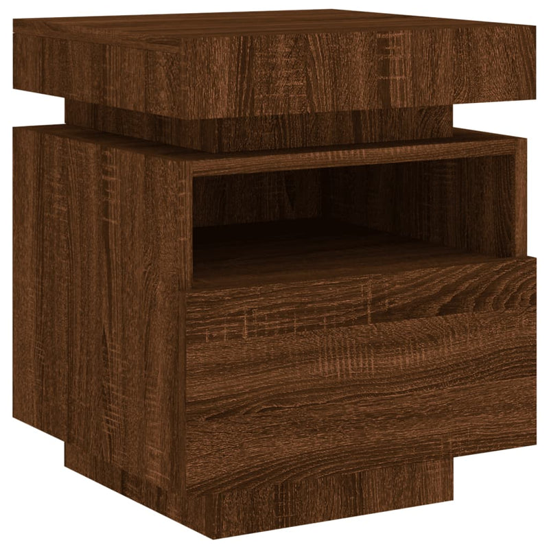 vidaXL 2 db barna tölgy éjjeliszekrény LED-fényekkel 40x39x48,5 cm