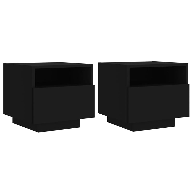 vidaXL 2 db fekete éjjeliszekrény LED-világítással 40 x 39 x 37 cm