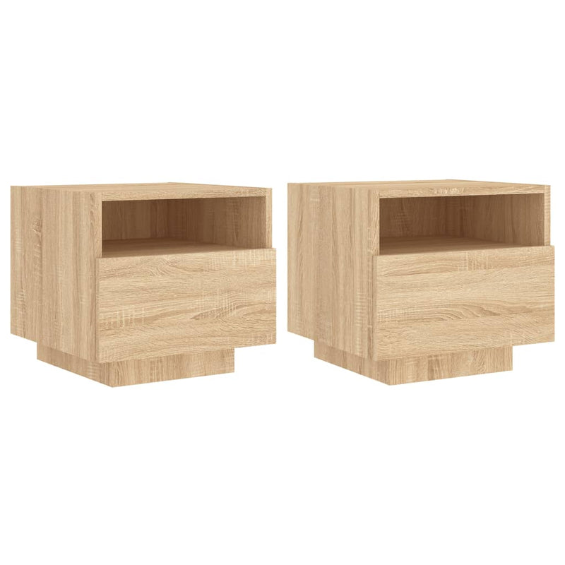 vidaXL 2 db sonoma tölgy színű éjjeliszekrény LED-ekkel 40x39x37 cm