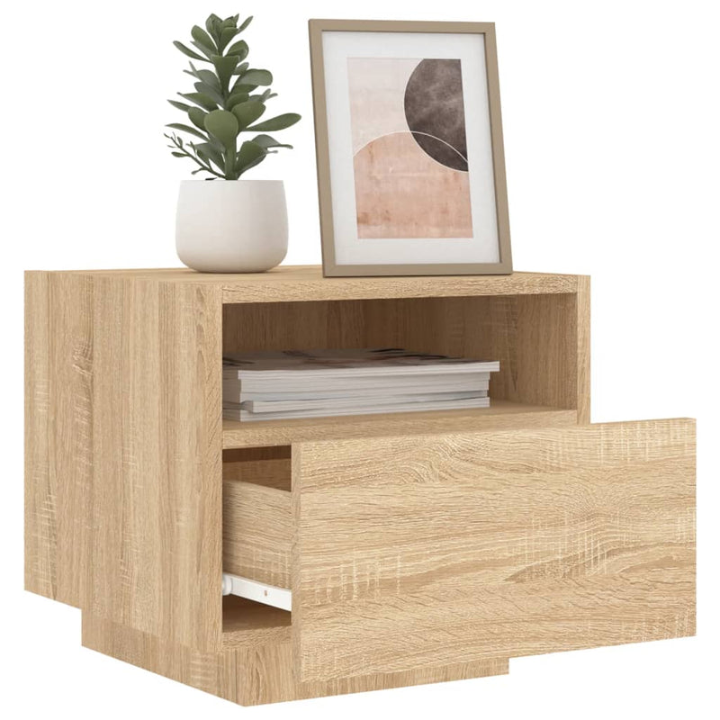 vidaXL 2 db sonoma tölgy színű éjjeliszekrény LED-ekkel 40x39x37 cm