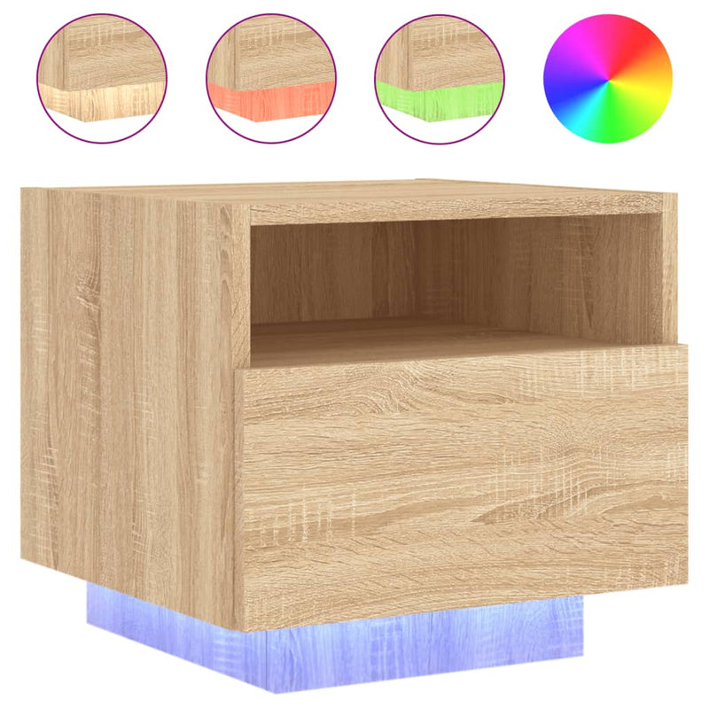 vidaXL 2 db sonoma tölgy színű éjjeliszekrény LED-ekkel 40x39x37 cm