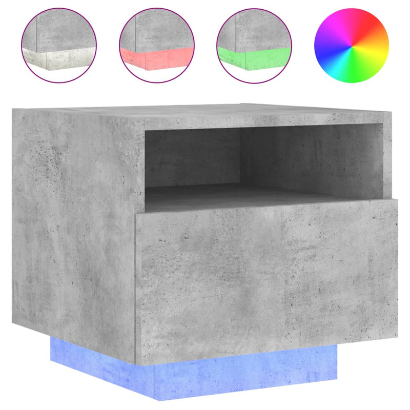 vidaXL 2 db betonszürke éjjeliszekrény LED-világítással 40x39x37 cm
