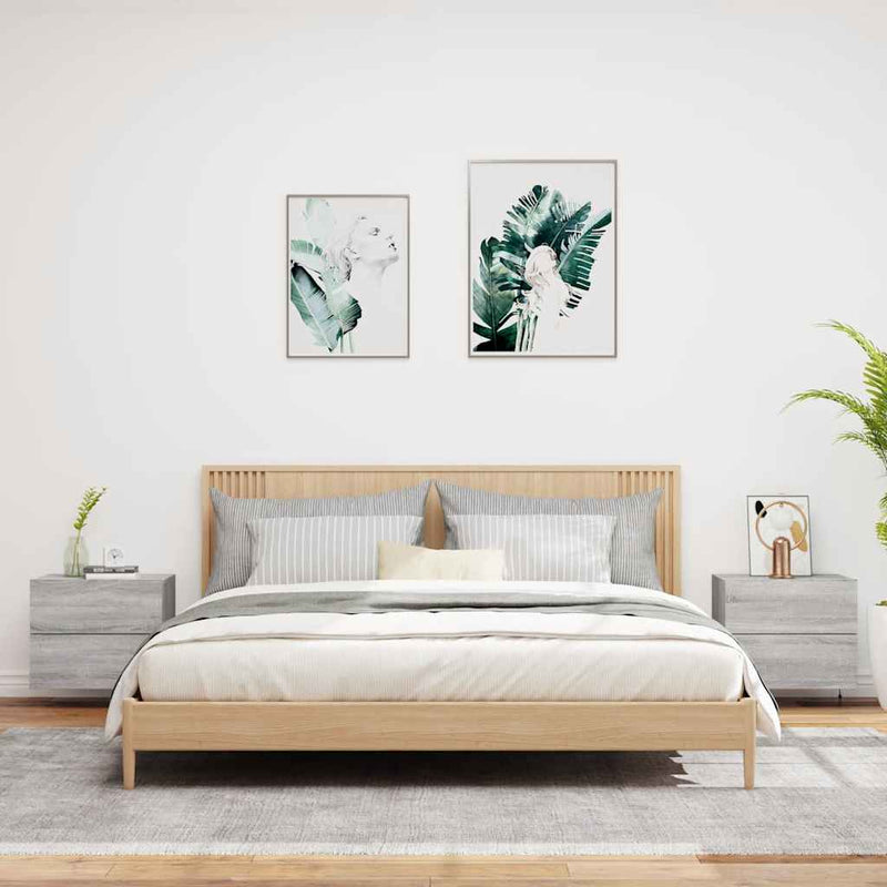 vidaXL 2 db szürke sonoma színű fali éjjeliszekrény LED-világítással