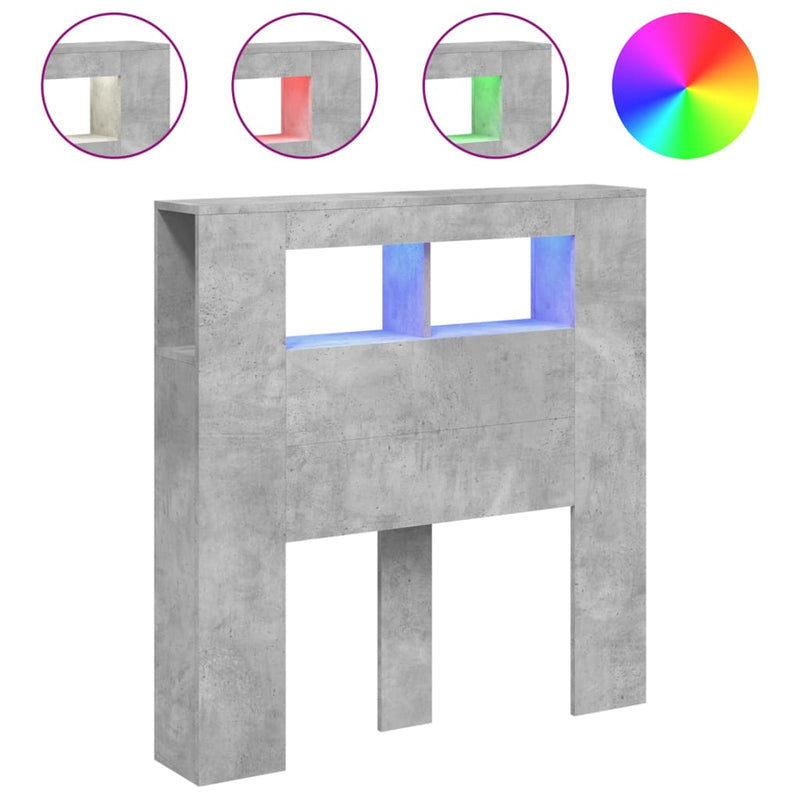 vidaXL betonszürke szerelt fa LED-es fejtámla 100x18,5x103,5 cm