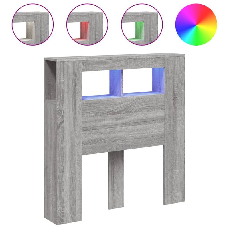 vidaXL szürke sonoma szerelt fa LED-es fejtámla 100x18,5x103,5 cm