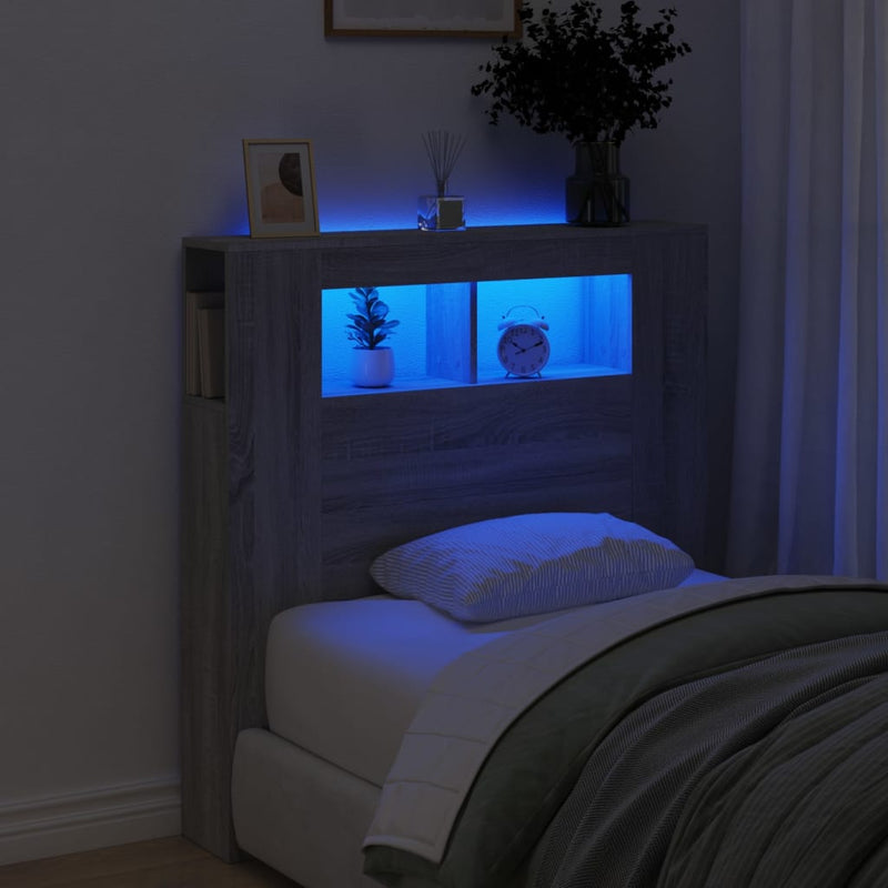 vidaXL szürke sonoma szerelt fa LED-es fejtámla 100x18,5x103,5 cm