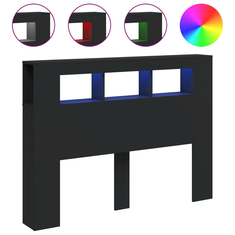 vidaXL fekete szerelt fa LED-es fejtámla 140x18,5x103,5 cm