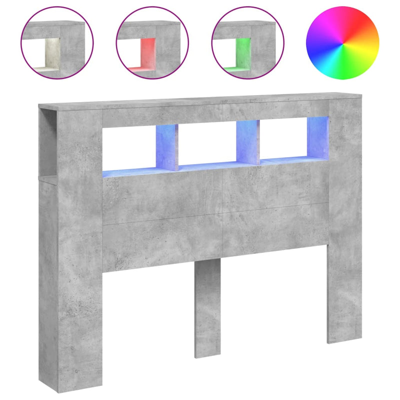 vidaXL betonszürke szerelt fa LED-es fejtámla 140x18,5x103,5 cm