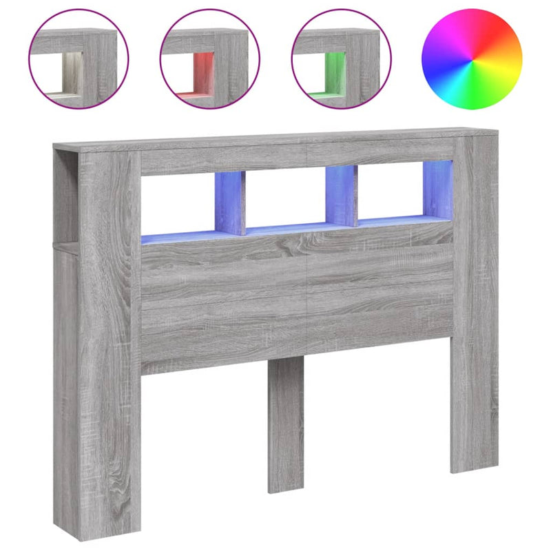 vidaXL szürke sonoma szerelt fa LED-es fejtámla 140x18,5x103,5 cm
