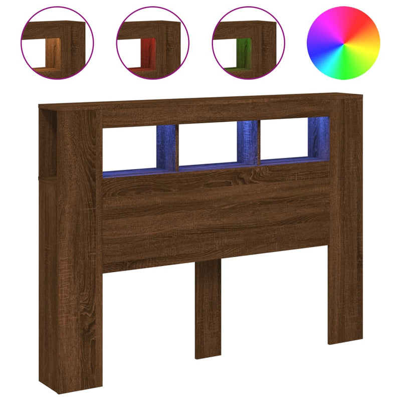 vidaXL barna tölgyszínű szerelt fa LED-es fejtámla 140x18,5x103,5 cm